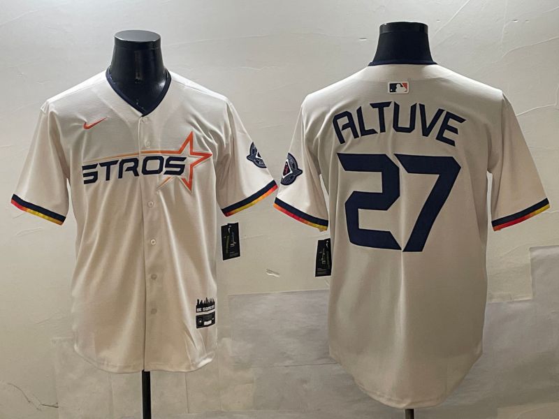 Men Houston Astros 27 Altuve Cream Three generations Joint Name 2025 Nike MLB Jersey style 5